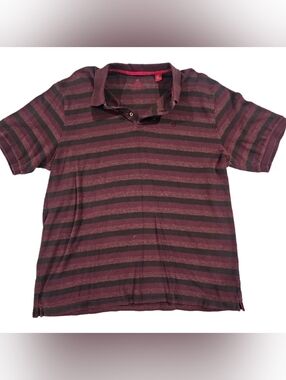 Reunion Mens Red Black Striped Polo Shirt Size XL 100% Cotton